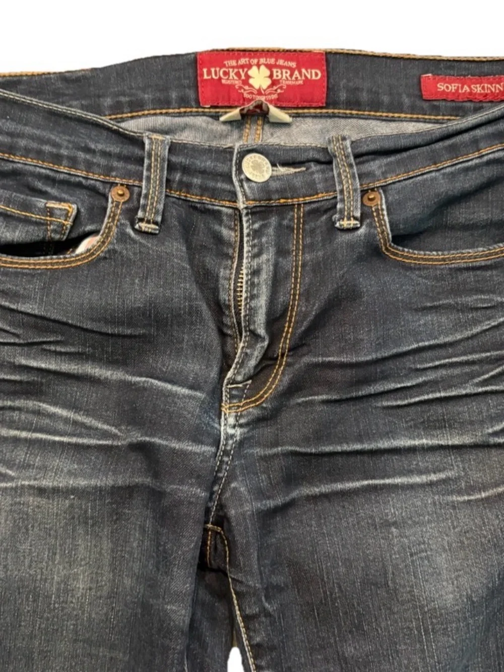 Lucky Brand Sofia Skinny Jeans – Dark Wash Whiskered Denim - Picture 6 of 10